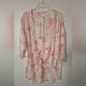 Pink and White Shell Pattern Kimono Cardigan